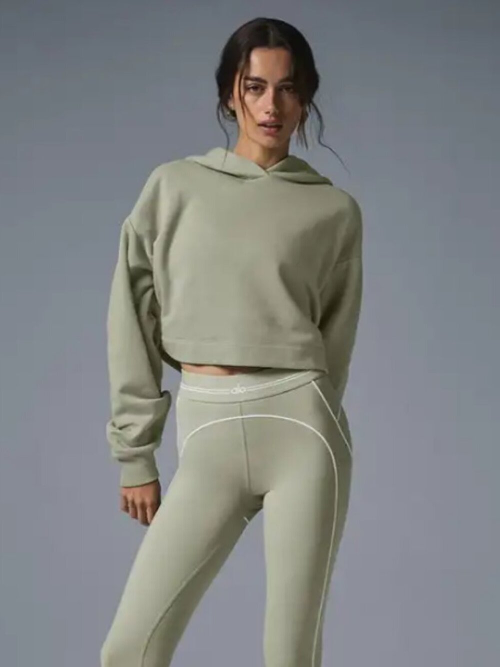 Alo Yoga Bae Hoodie - Limestone - Cropped Hoodies - Size: Small